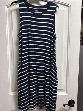 Time and Tru Navy & White Striped Sleeveless Midi Dress